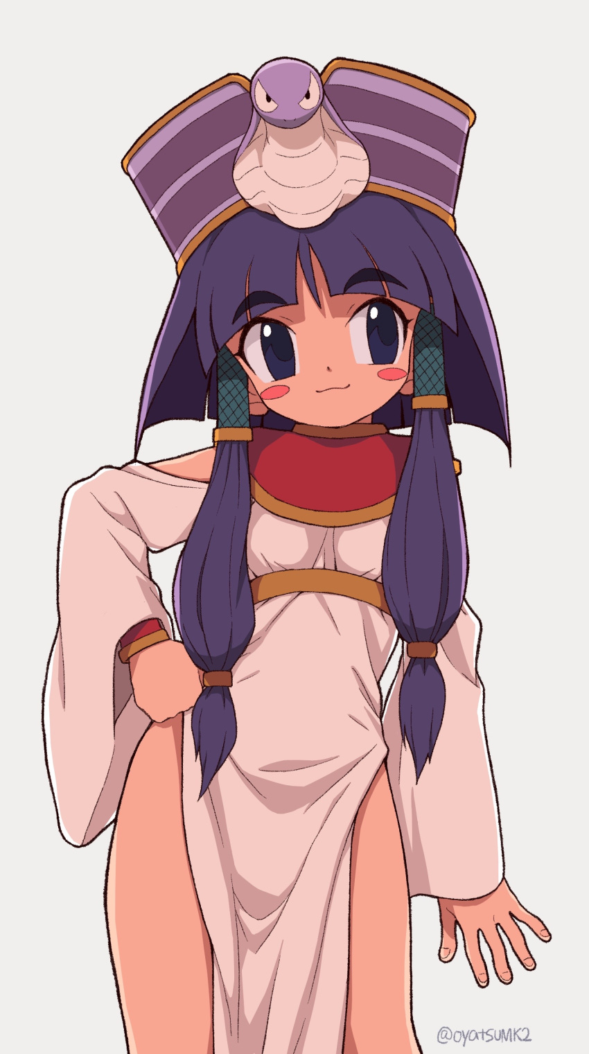 1girl, absurdres, bangs, bare_legs, blue_eyes, blunt_bangs, cleopatra_fortune, closed_mouth