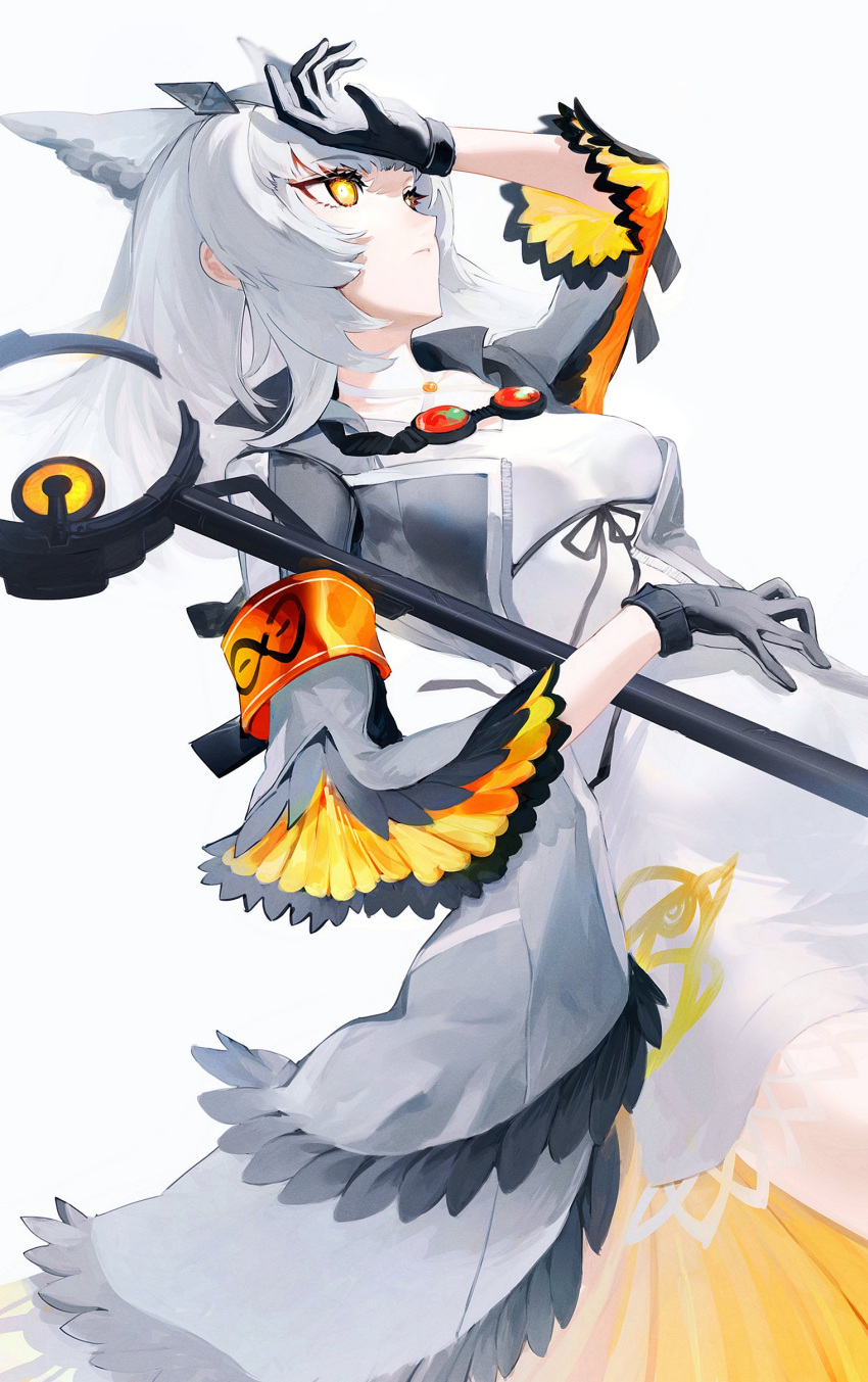 absurdres, arknights, black_gloves, dress, expressionless, gloves, goggles, goggles_around_neck