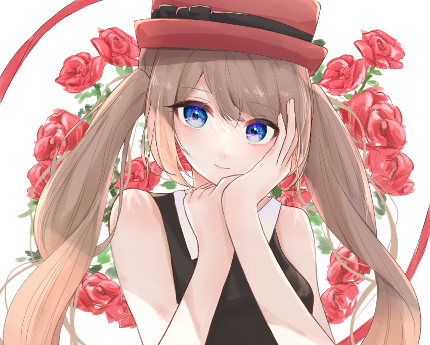 1girl, absurdres, alternate_hairstyle, bangs, bare_arms, black_shirt, blue_eyes, closed_mouth