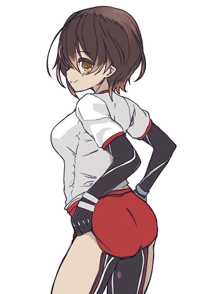 1girl, alternate_costume, android, ass, breasts, brown_eyes, brown_hair, cropped_legs