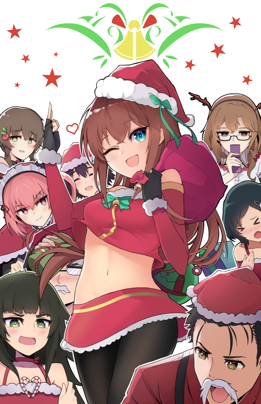 >o<, 3boys, 6+girls, absurdres, akiha_rumiho, amane_suzuha, black_gloves, black_hair