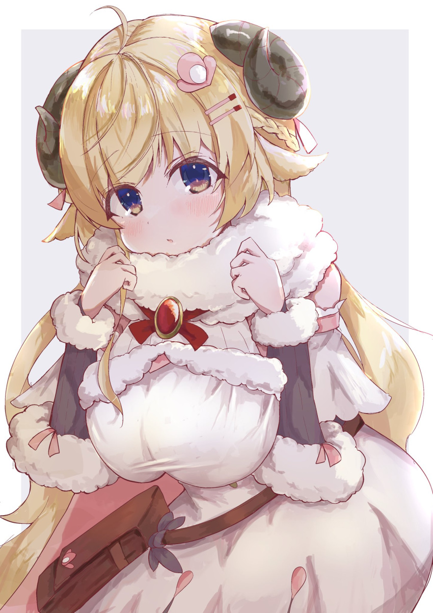 1girl, ahoge, animal_ears, bag, blonde_hair, blush, bow, bowtie