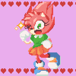 1girl, amy_rose, classic_amy, gloves, heart, lowres, one_eye_closed, pink_background