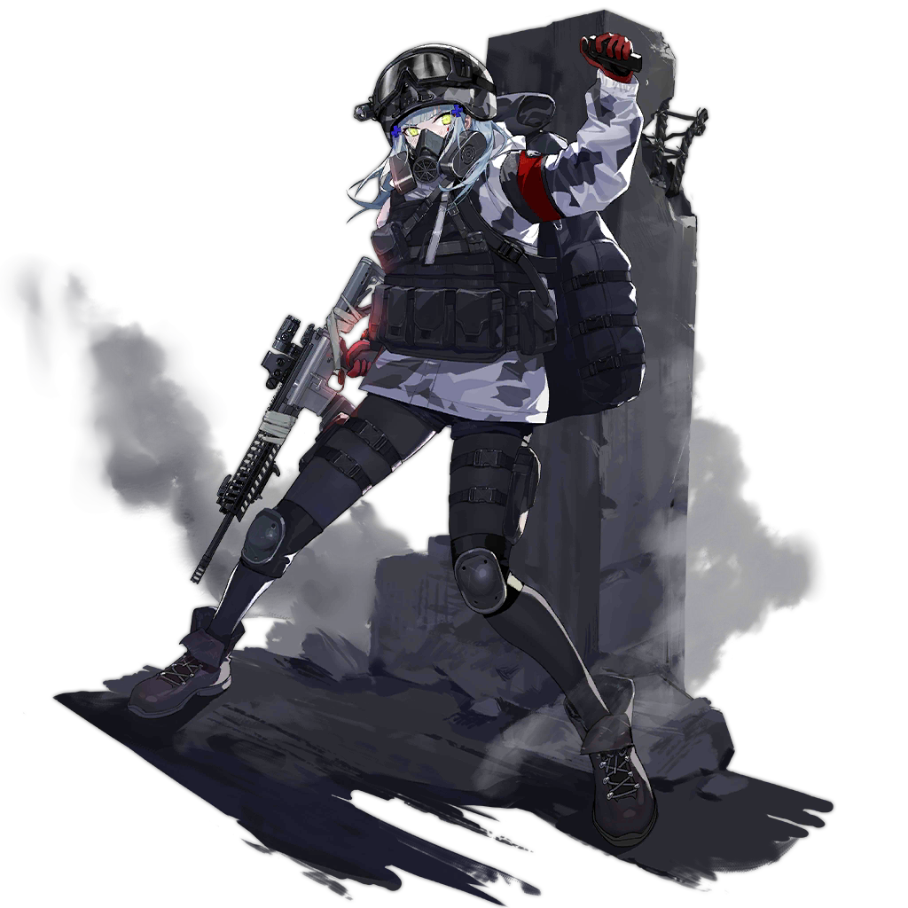 1girl, alternate_costume, arm_up, armband, assault_rifle, backpack, bad_link, bag, boots, crossover, damaged, english_text, gas_mask, girls_frontline, gloves, goggles, goggles_on_headwear, green_eyes, gun, h&amp;k_hk416, helmet, hk416_(girls_frontline), holding, holding_gun, holding_weapon, knee_pads, last_man_battalion, military, military_uniform, official_art, p416, pantyhose, red_gloves, rifle, rogue_division_agent, scope, shorts, tom_clancy's_the_division, transparent_background, uniform, watch, watch, weapon, winter_uniform