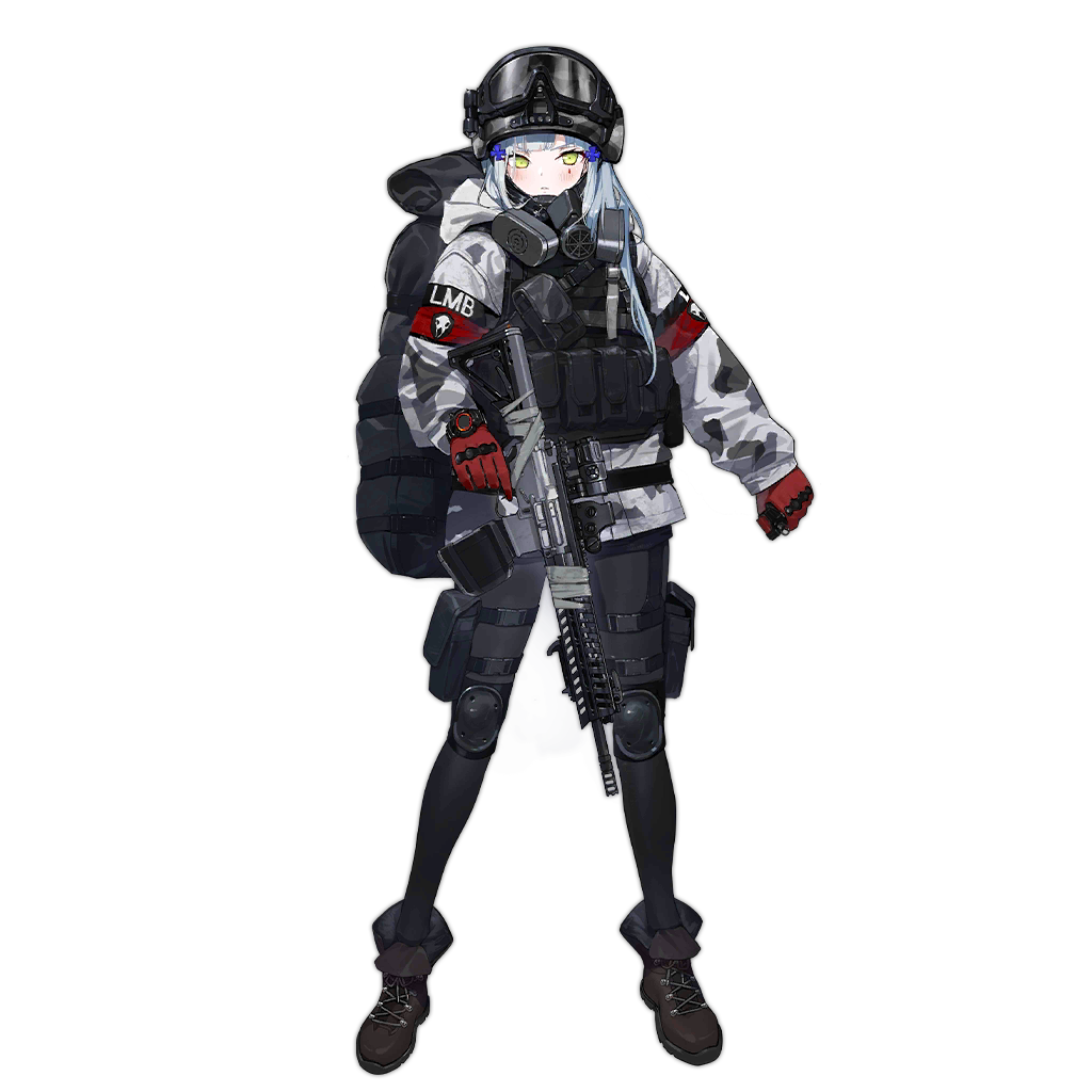 1girl, acog, alternate_costume, assault_rifle, blush, boots, brown_footwear, crossover, duct_tape, english_text, gas_mask, girls_frontline, gloves, goggles, goggles_on_headwear, green_eyes, gun, h&amp;k_hk416, helmet, hk416_(girls_frontline), holding, holding_gun, holding_weapon, knee_pads, last_man_battalion, mask_around_neck, military, military_uniform, official_art, p416, pantyhose, red_gloves, rifle, rogue_division_agent, scope, silver_hair, solo, tactical_clothes, tom_clancy's_the_division, transparent_background, trigger_discipline, uniform, vest, watch, watch, weapon, winter_uniform