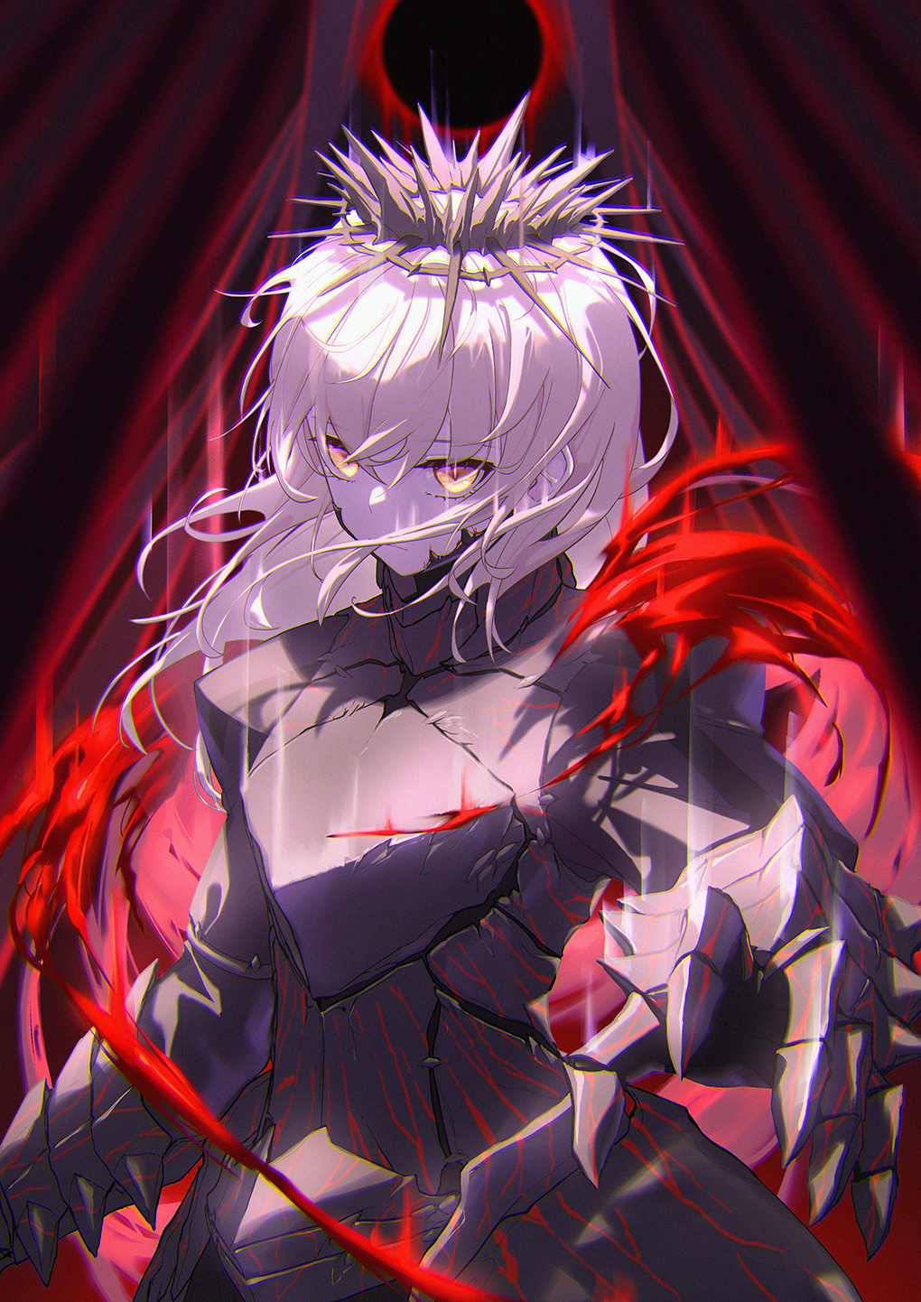 1girl, armor, artoria_pendragon_(all), breastplate, claws, closed_mouth, crown, fate/stay_night