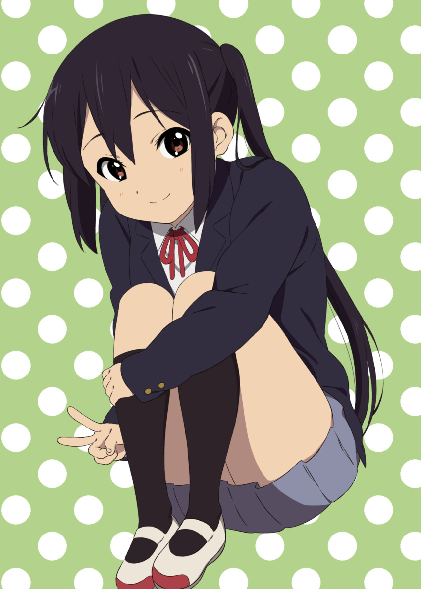 1girl, absurdres, black_hair, black_jacket, black_legwear, blazer, blush, brown_eyes