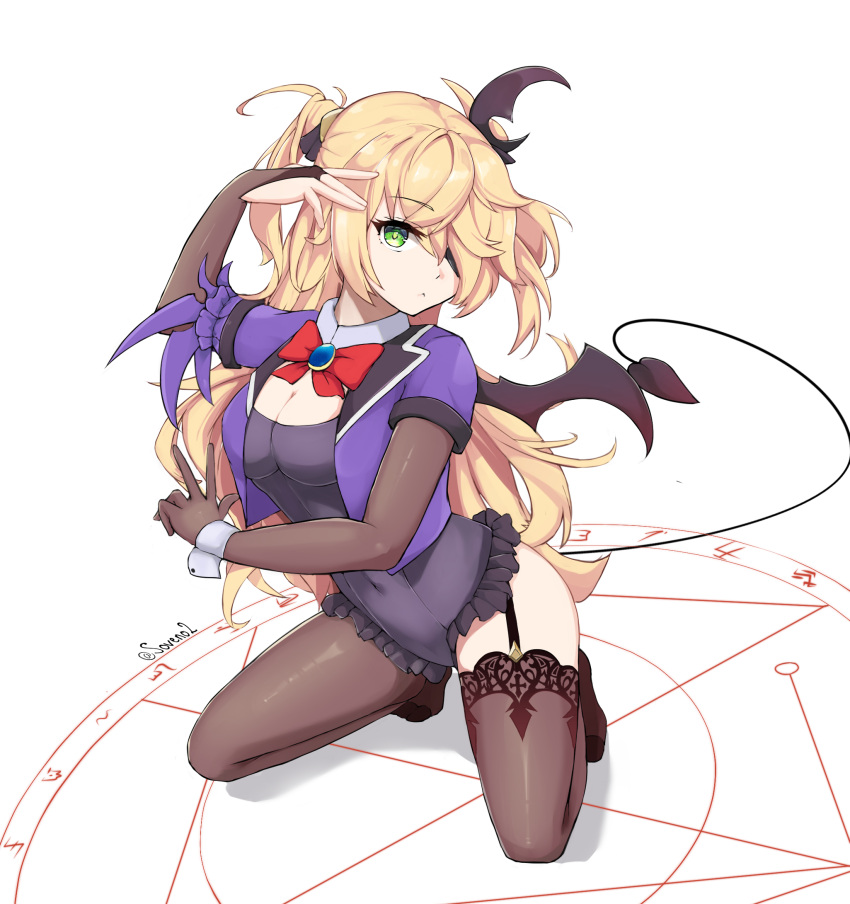 1girl, bat_wings, black_legwear, blazer, blonde_hair, bow, chuunibyou, chuunibyou_demo_koi_ga_shitai!