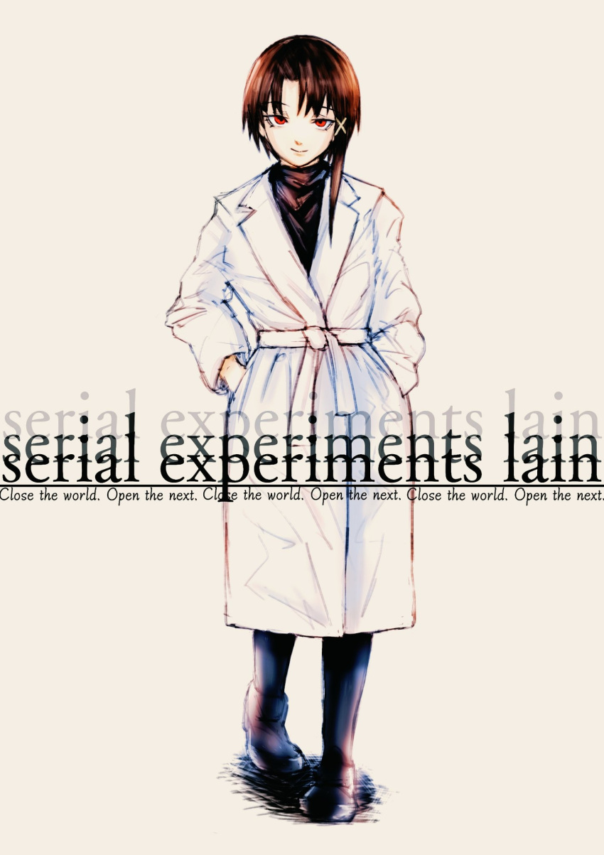 1girl, asymmetrical_hair, brown_eyes, brown_hair, closed_mouth, dorothy_xi, english_text, hair_ornament