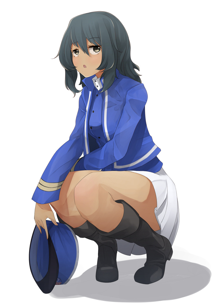 1girl, andou_(girls_und_panzer), bc_freedom_military_uniform, black_footwear, black_hair, boots, brown_eyes, girls_und_panzer