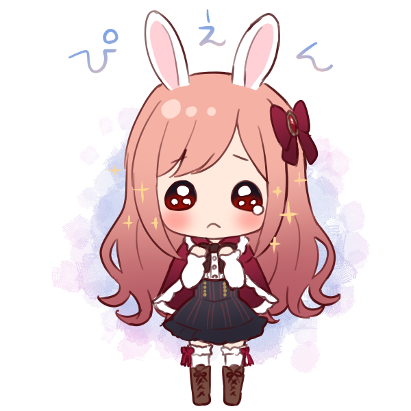 1girl, animal_ears, black_skirt, blush, boots, brown_footwear, brown_hair, capelet