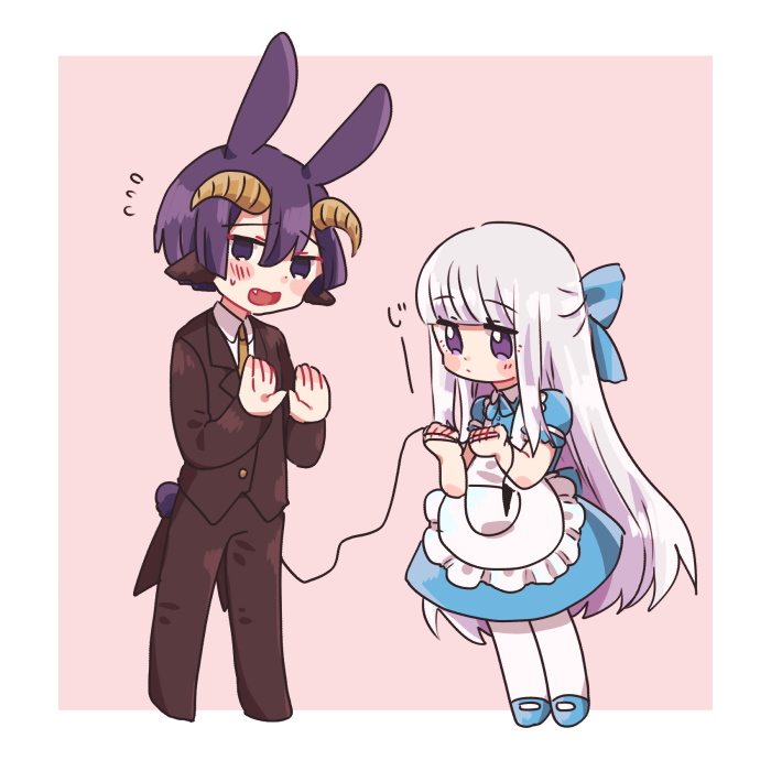 1boy, 1girl, alternate_costume, animal_ears, apron, aurora_sya_lis_kaymin, bangs, black_jacket