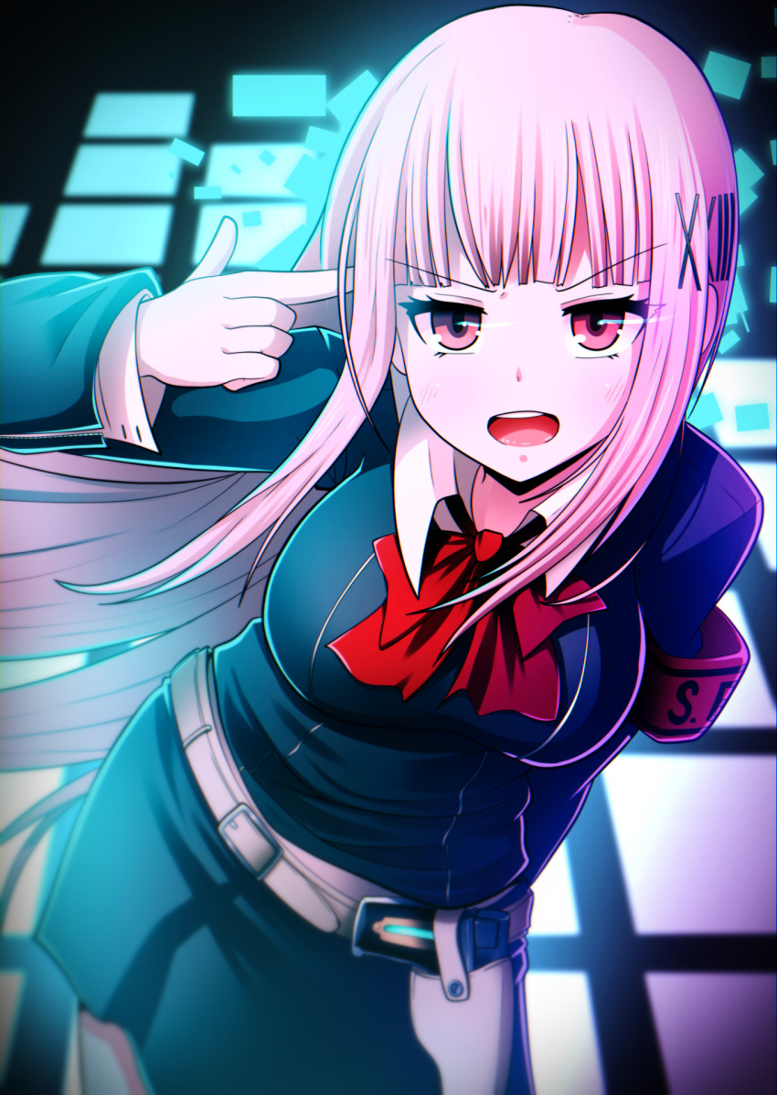 1girl, armband, bangs, belt, blunt_bangs, bow, collared_shirt, cosplay