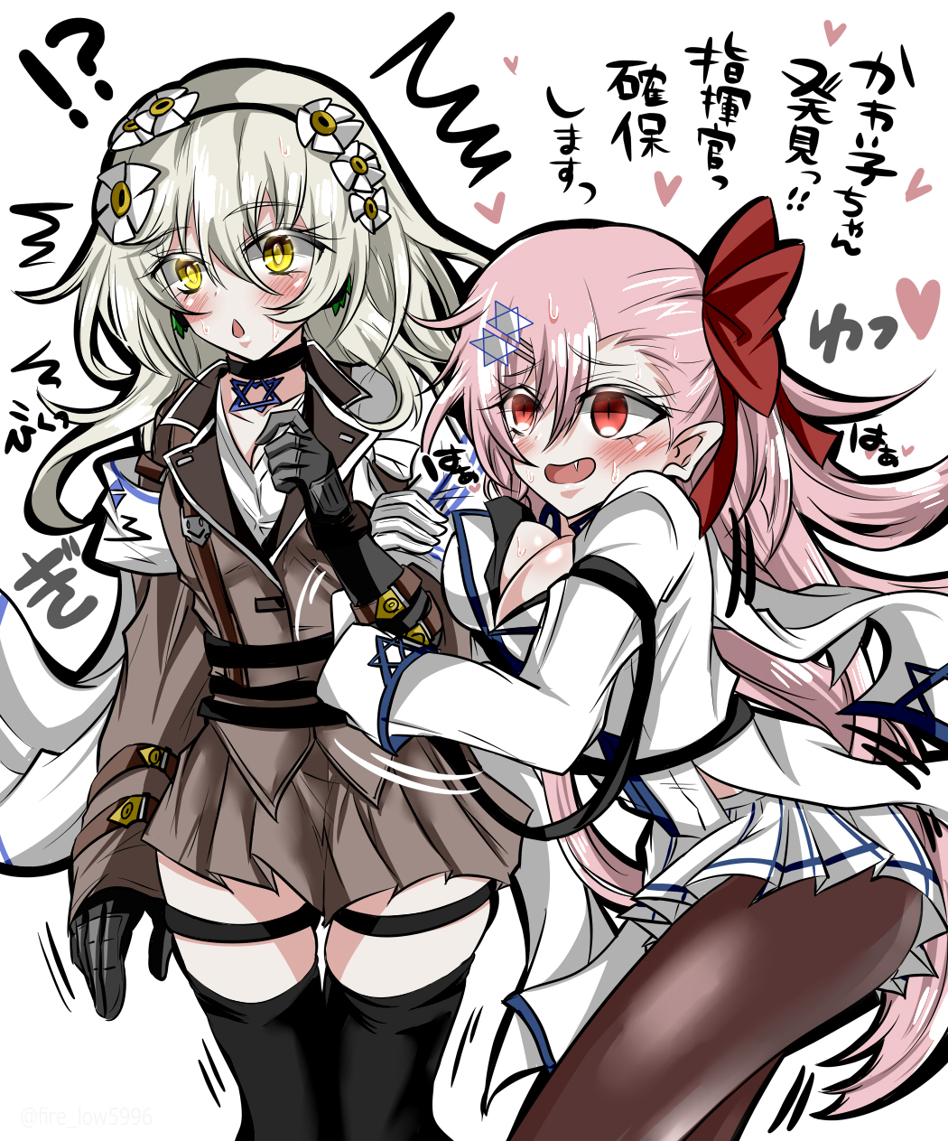 black_gloves, black_legwear, blonde_hair, bow, braid, breasts, cape, choker