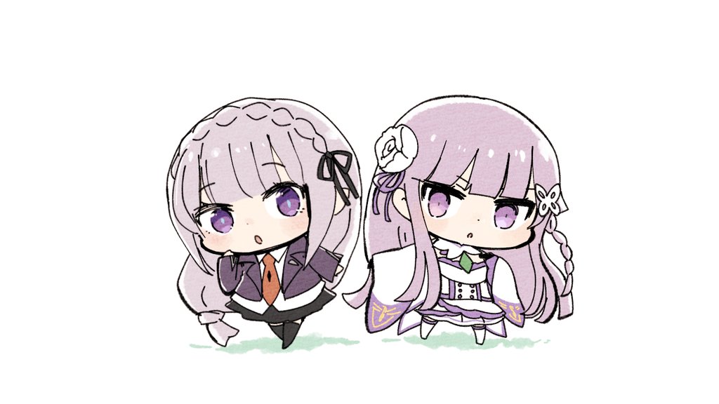 2girls, :<, :o, bangs, black_legwear, black_skirt, braid, butterfly_hair_ornament