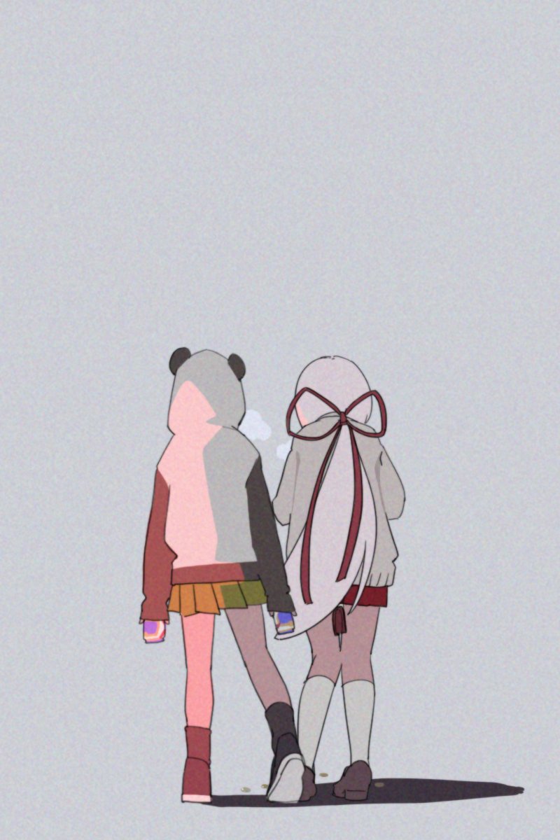 2girls, animal_ears, animal_hood, between_thighs, black_footwear, black_legwear, can, commentary_request