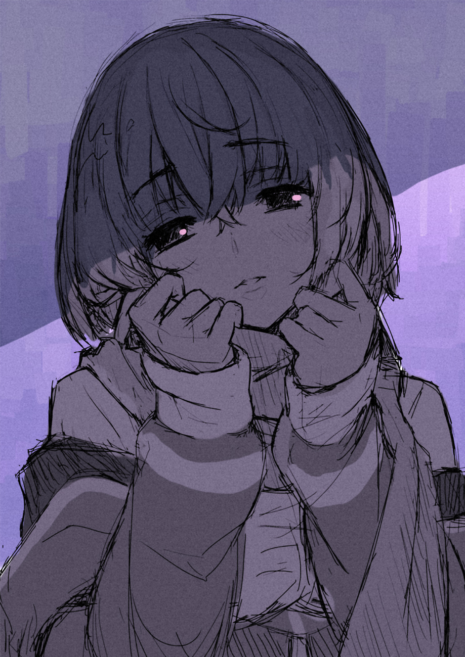 1girl, bangs, blush, cupe., eyebrows_visible_through_hair, highres, long_sleeves, off-shoulder_sweater