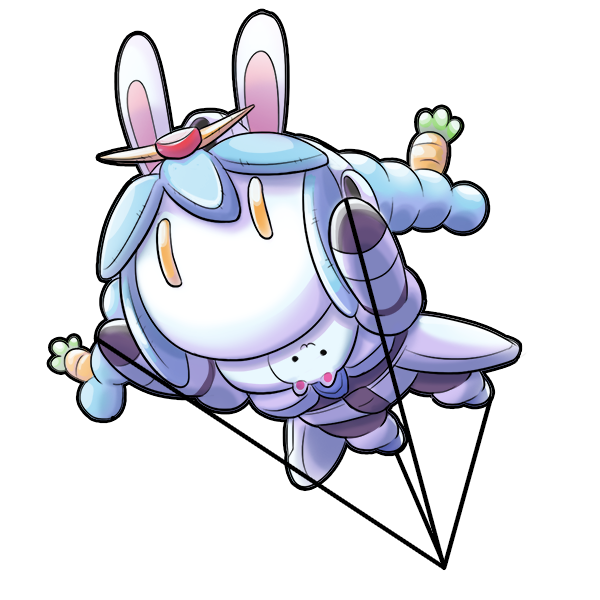 animal_ears, balloon, blue_hair, braid, carrot, don-chan_(usada_pekora), english_commentary, floating, food_themed_hair_ornament, hair_ornament, hololive, mateus_alves, mecha, objectification, pekodam, rabbit_ears, transparent_background, twin_braids, usada_pekora, v-fin, virtual_youtuber, yellow_eyes