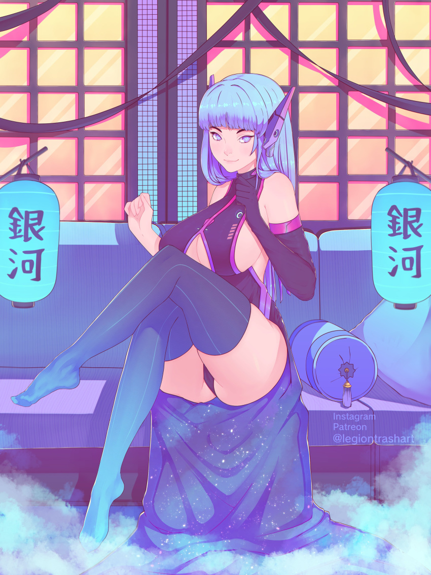 1girl, absurdres, bangs, black_dress, black_panties, blue_hair, blunt_bangs, breasts