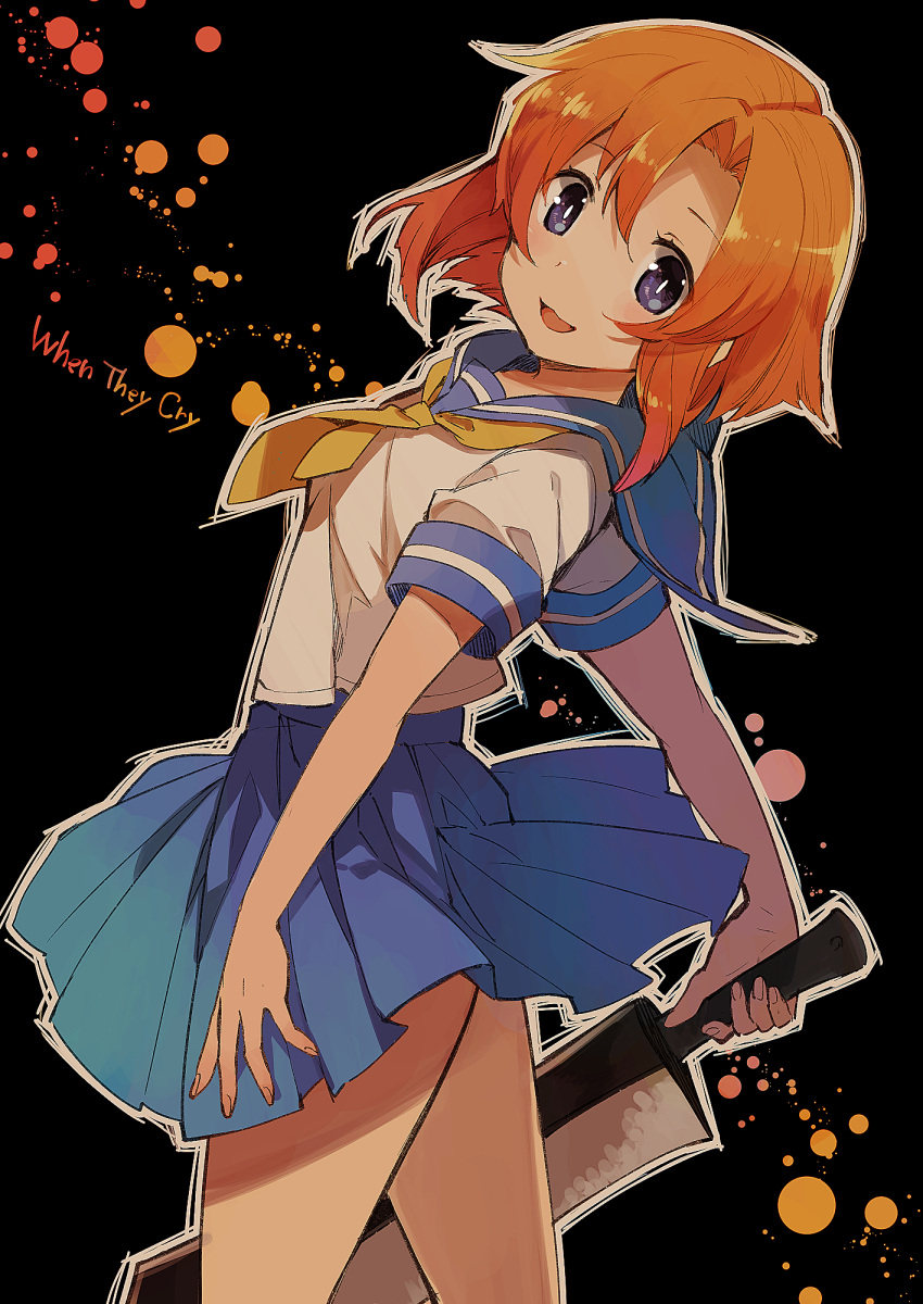 1girl, bare_arms, bare_legs, black_background, blood, blood_splatter, blue_eyes, blue_sailor_collar