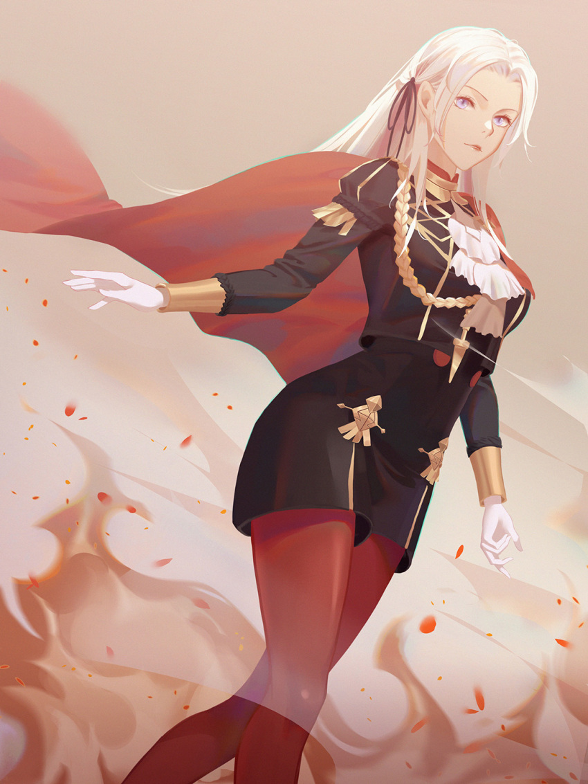 1girl, black_dress, black_jacket, black_ribbon, blue_eyes, cape, closed_mouth, dress