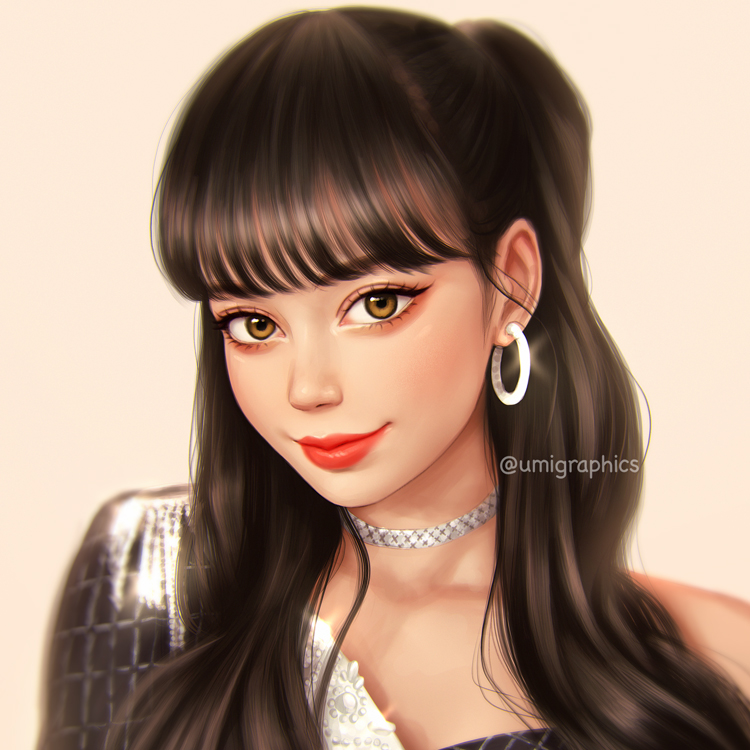 1girl, bangs, blackpink, brown_eyes, brown_hair, choker, earrings, hoop_earrings