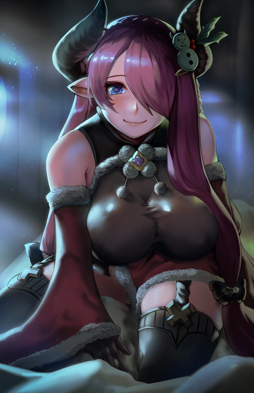 1girl, bare_shoulders, blue_eyes, blush, breasts, bright_pupils, comic-z, detached_sleeves