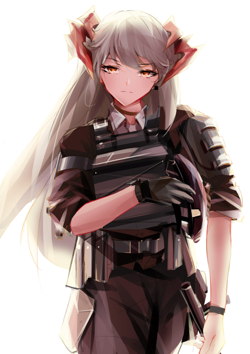 1girl, absurdres, alternate_costume, arknights, bangs, belt, black_gloves, bulletproof_vest