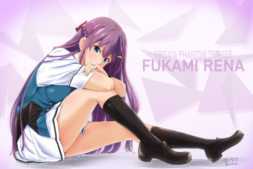 1girl, artist_name, blue_eyes, braid, brown_footwear, character_name, commentary_request, copyright_name