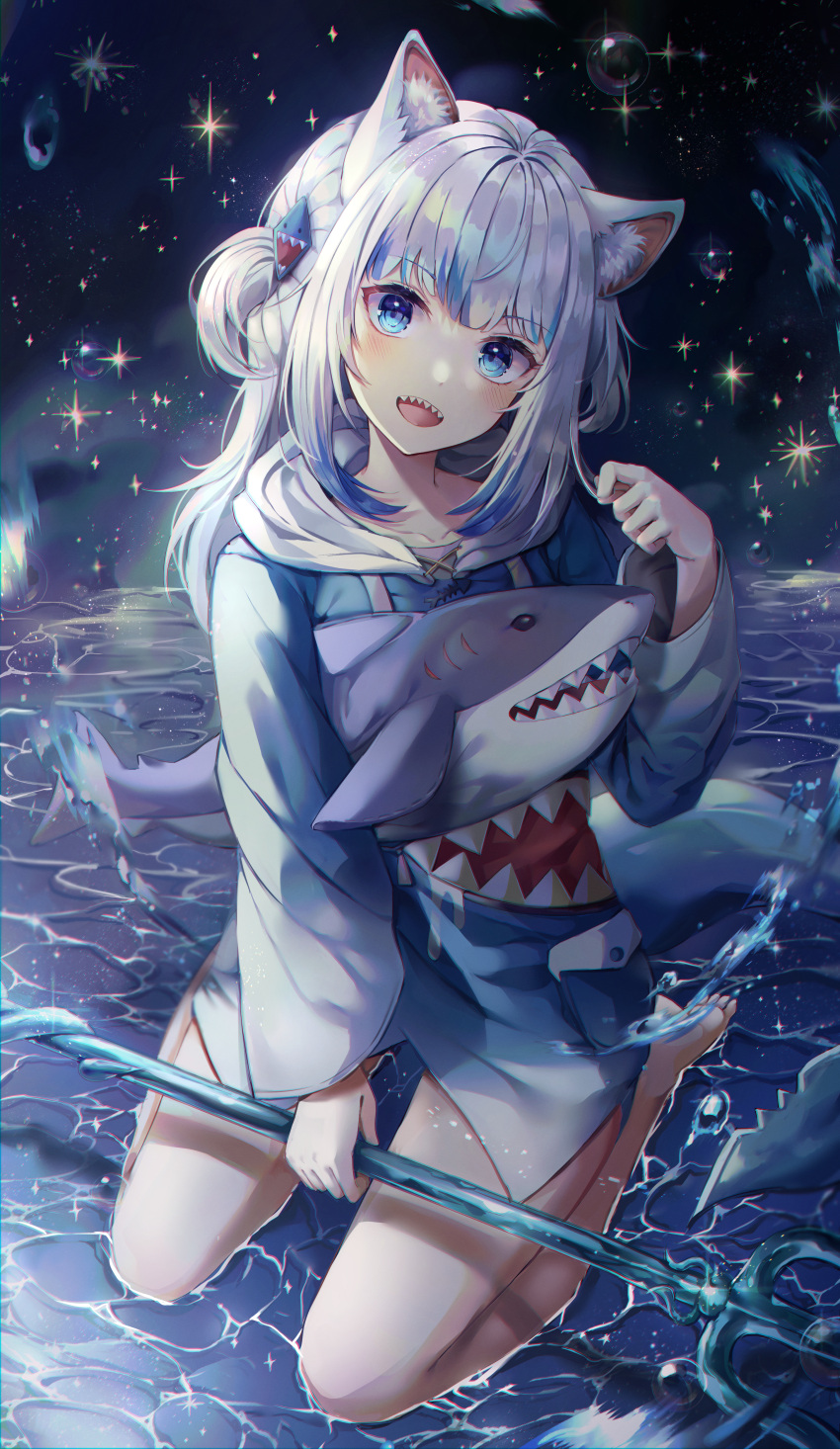 1girl, absurdres, animal_ear_fluff, animal_ears, bangs, barefoot, blue_eyes, blue_hair