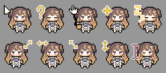 1girl, ?, anya_melfissa, blonde_hair, brown_hair, closed_eyes, cursor, gradient_hair