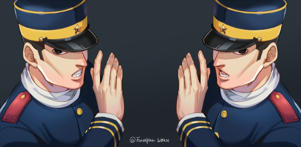 2boys, black_eyes, black_hair, brothers, foxvulpine, golden_kamuy, hand_up, hat