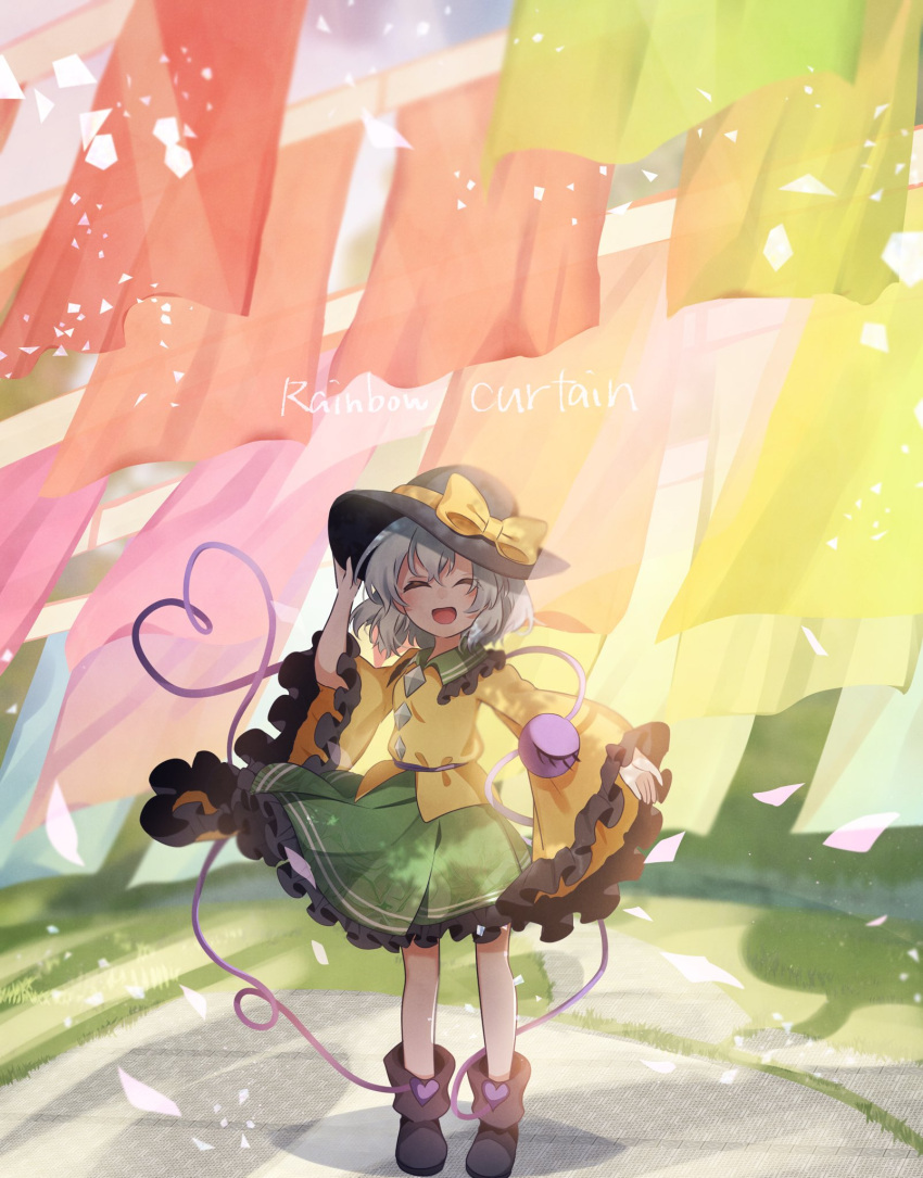 1girl, adjusting_clothes, adjusting_headwear, ametama_(runarunaruta5656), bare_legs, black_headwear, blue_sky, boots
