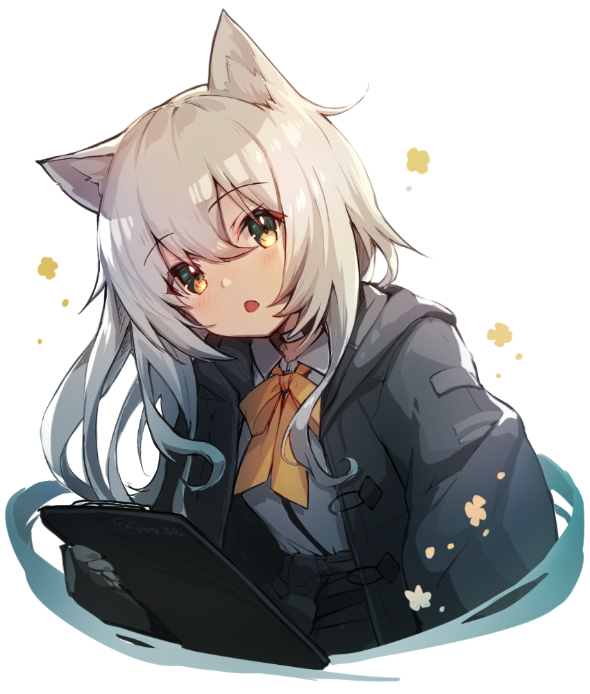 1girl, :o, animal_ears, arknights, blonde_hair, bow, bowtie, choker