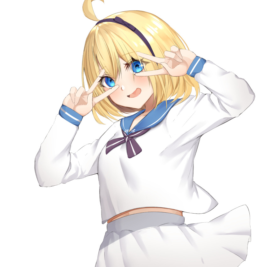 1girl, absurdres, ahoge, antenna_hair, aogiri_koukou_game_club, bangs, black_hairband, blonde_hair
