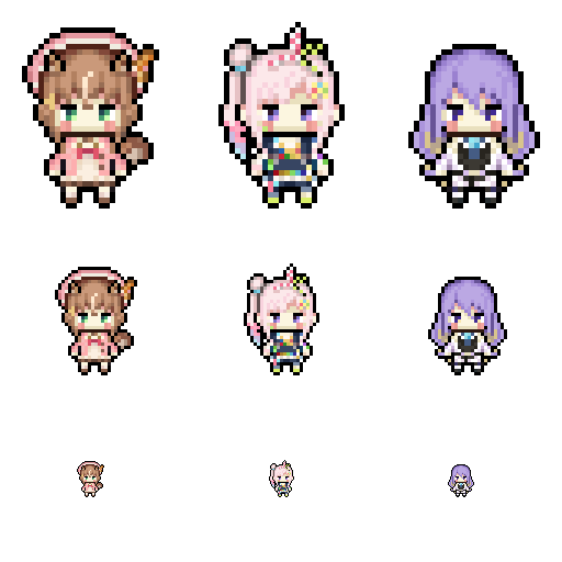 3girls, airani_iofifteen, animal_ears, ayunda_risu, blush, chibi, green_eyes, hololive