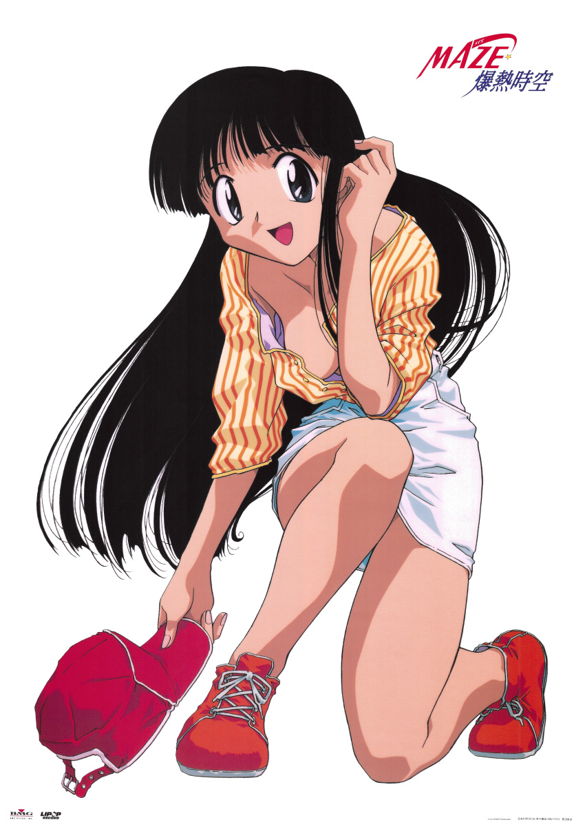 1990s_(style), 1girl, absurdres, bangs, black_eyes, black_hair, full_body, highres