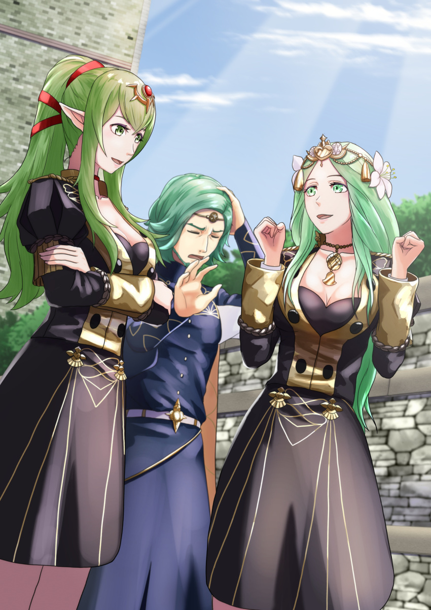 1boy, 2girls, cowboy_shot, fire_emblem, fire_emblem:_mystery_of_the_emblem, fire_emblem:_shadow_dragon_and_the_blade_of_light, fire_emblem:_three_houses, fire_emblem_awakening