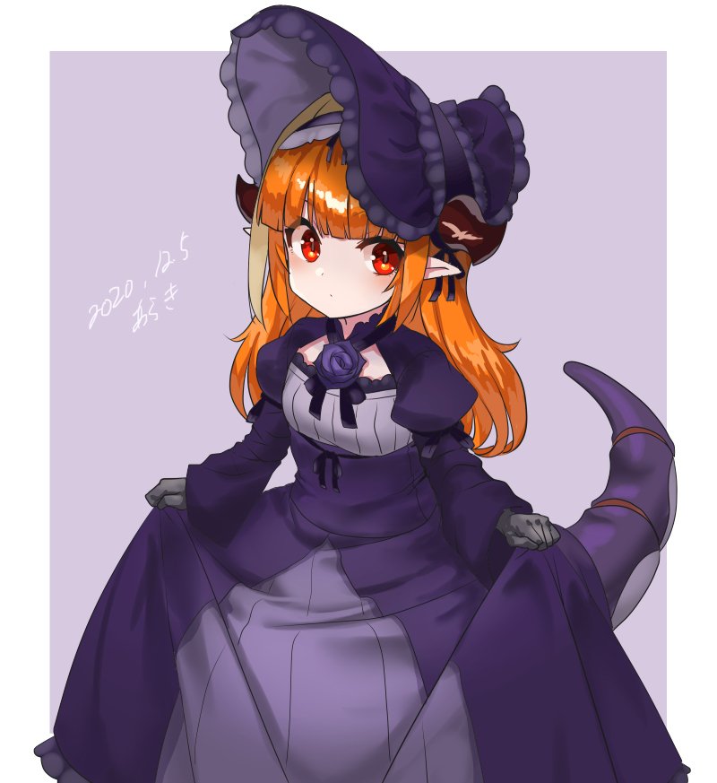 1girl, alternate_costume, araki_(qbthgry), black_gloves, black_ribbon, bonnet, border, curtsey