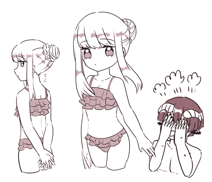 1boy, 1girl, arms_behind_back, aurora_sya_lis_kaymin, bangs, bare_arms, bikini, blush