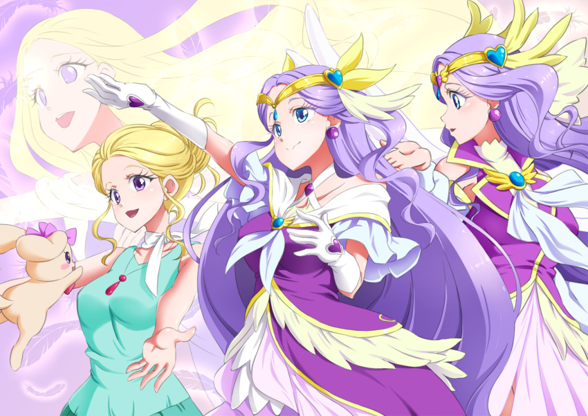 1girl, blonde_hair, blue_eyes, blush, breasts, circlet, collarbone, cure_earth