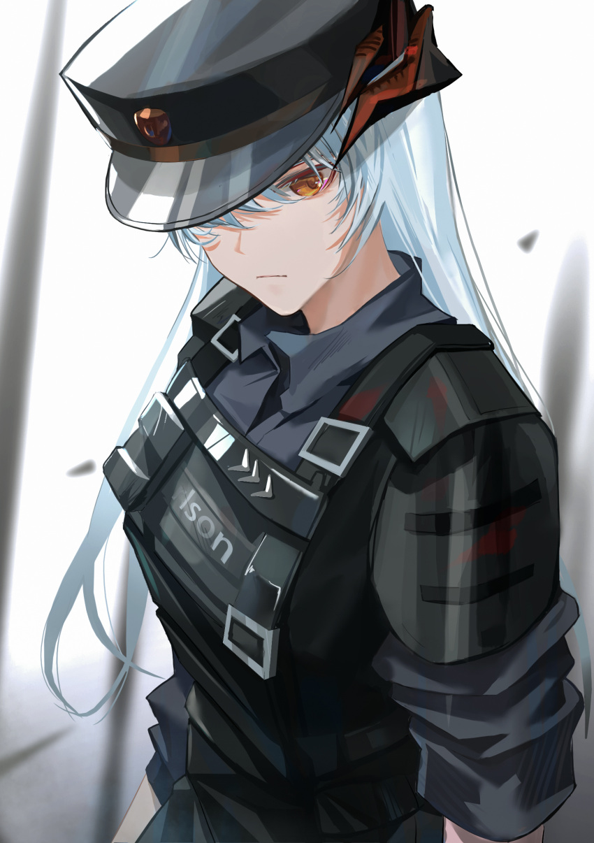 1girl, absurdres, arknights, bangs, brown_eyes, chinese_commentary, commentary_request, grey_shirt