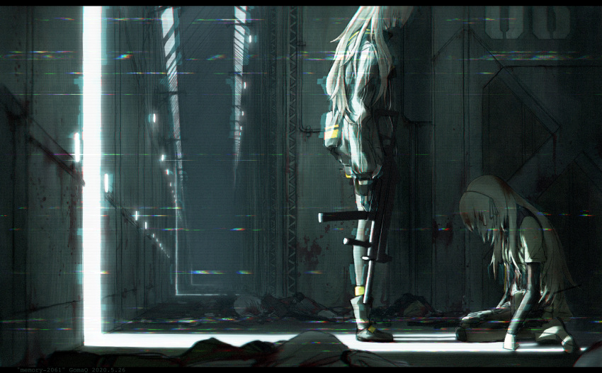 2girls, artist_name, bangs, black_jacket, blood, brown_hair, commentary_request, dated