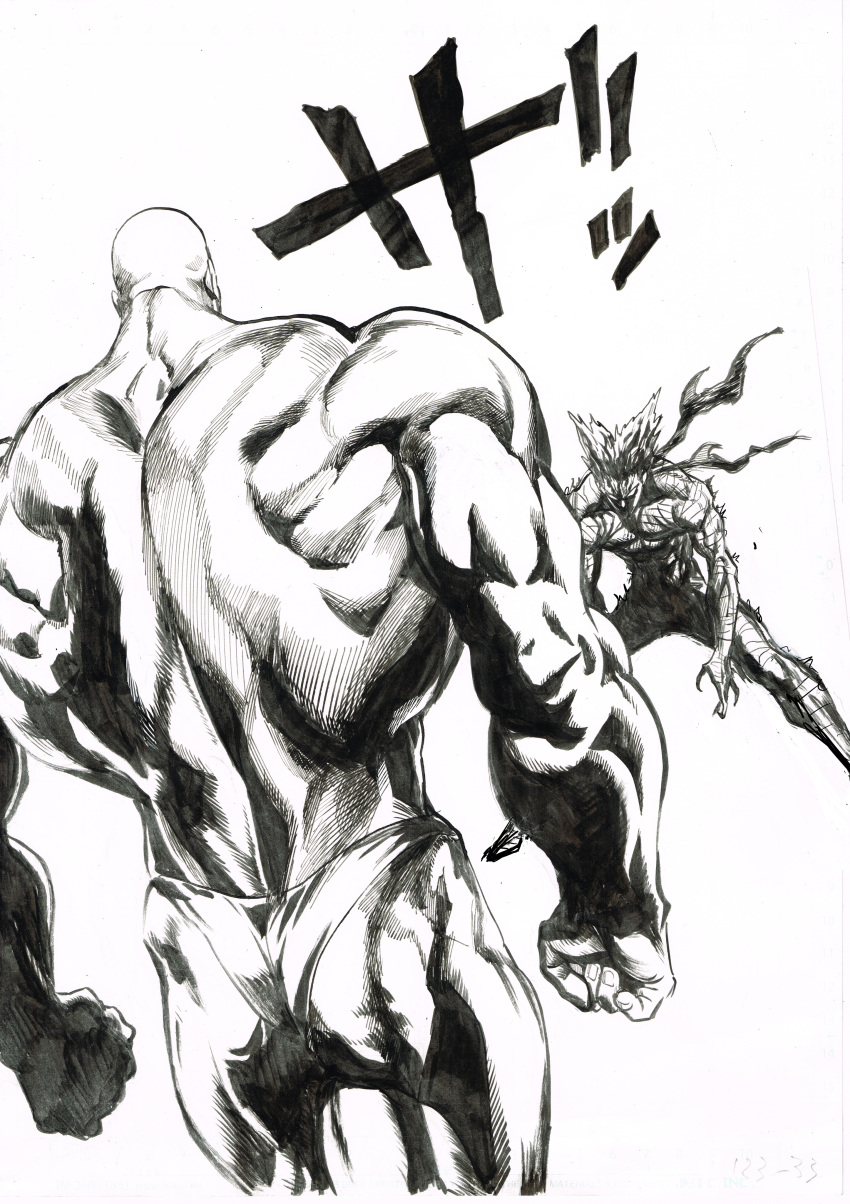 2boys, absurdres, bald, bandages, blank_eyes, briefs, chougoukin_kurobikari, dark_skin