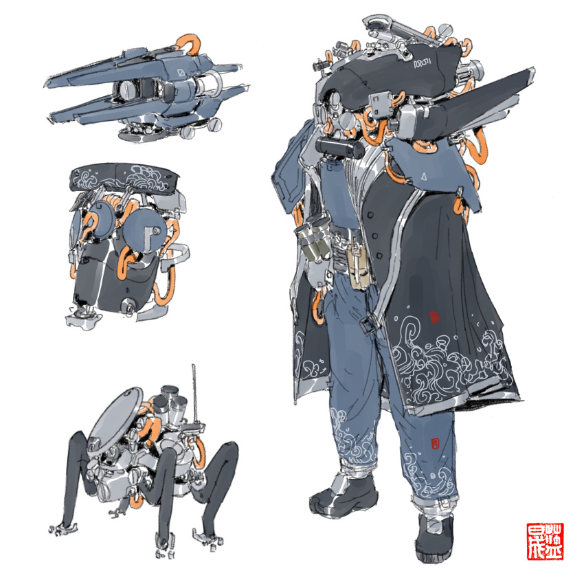 8bitwizard, absurdres, blue_pants, cloak, english_commentary, full_body, helmet, highres