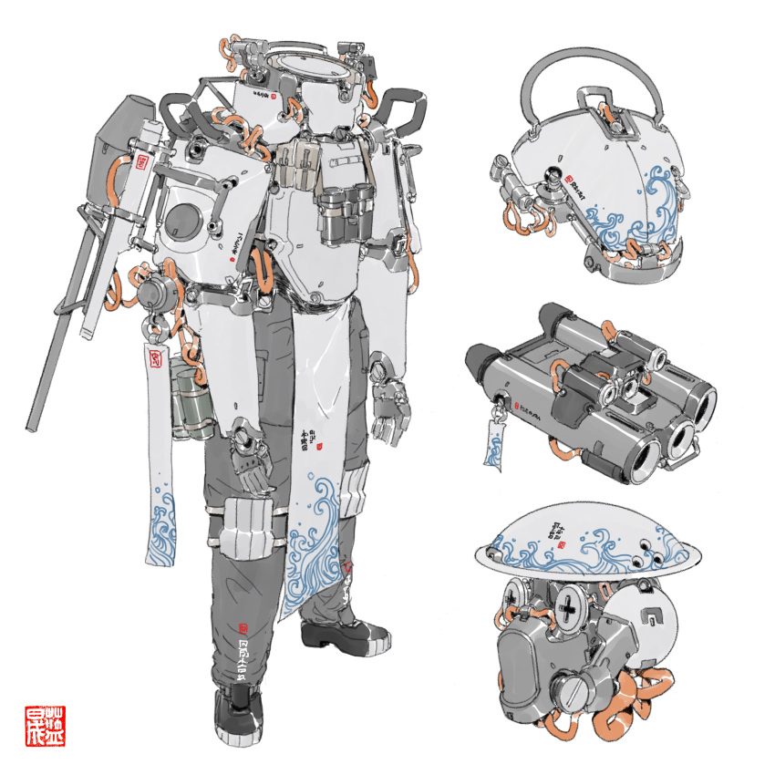 +_+, 8bitwizard, absurdres, english_commentary, helmet, highres, long_arms, mecha