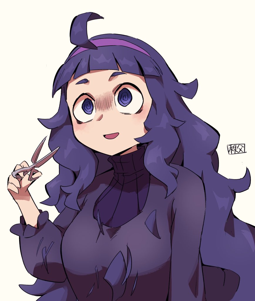 1girl, @_@, ahoge, alternate_hairstyle, bangs, blunt_bangs, chichibu_(chichichibu), commentary_request