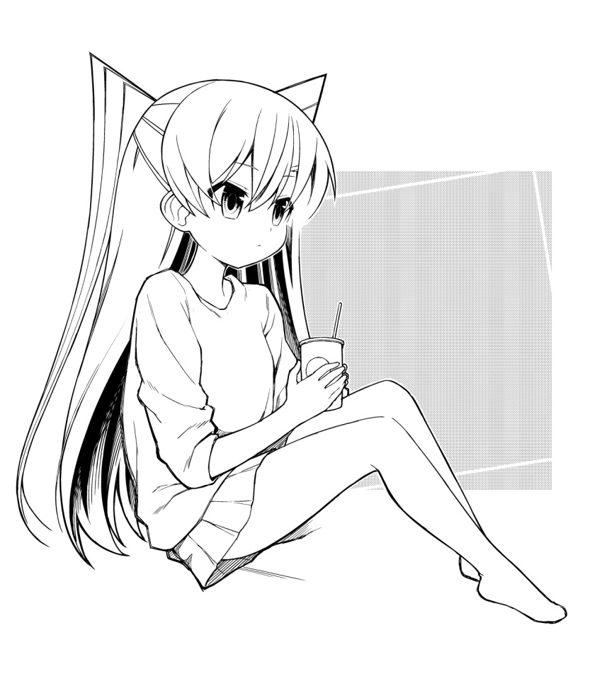 1girl, alternate_costume, amatsukaze_(kantai_collection), ataru_(ataru-littlebird), casual_one-piece_swimsuit, commentary_request, drinking_straw, full_body