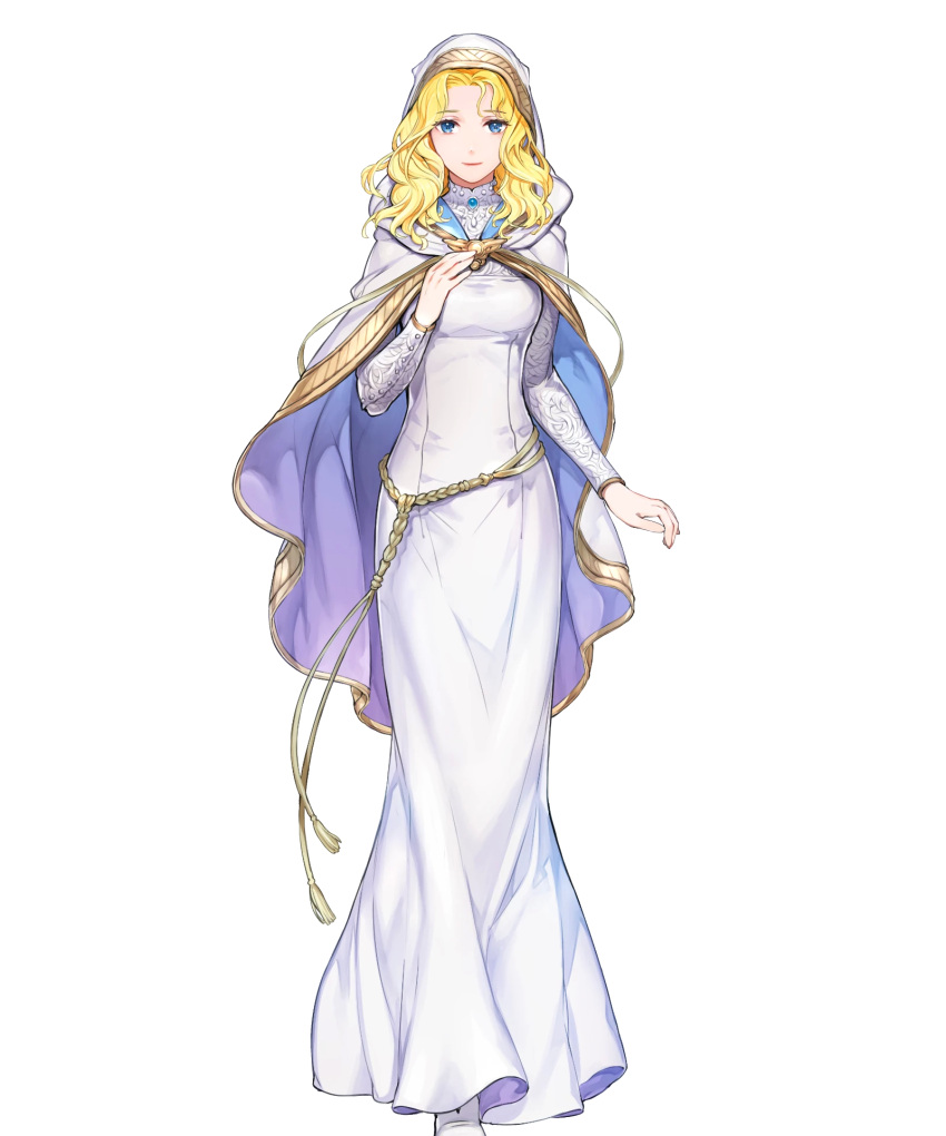 1girl, bangs, blonde_hair, blue_eyes, breasts, cape, dress, fire_emblem