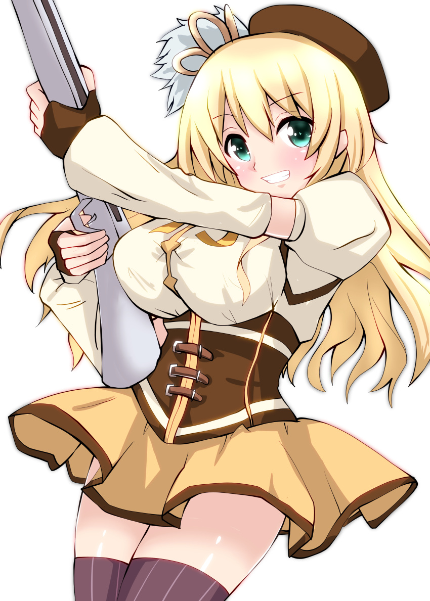 1girl, absurdres, atago_(kantai_collection), beret, blonde_hair, breasts, brown_gloves, brown_legwear